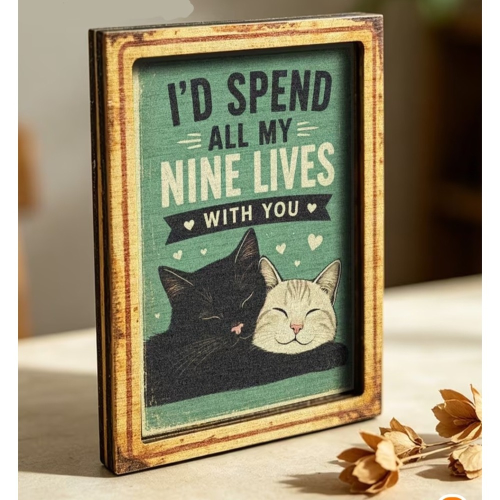 Nine Lives With You Cat Miniature Magnet Vintage Style Decor Sign